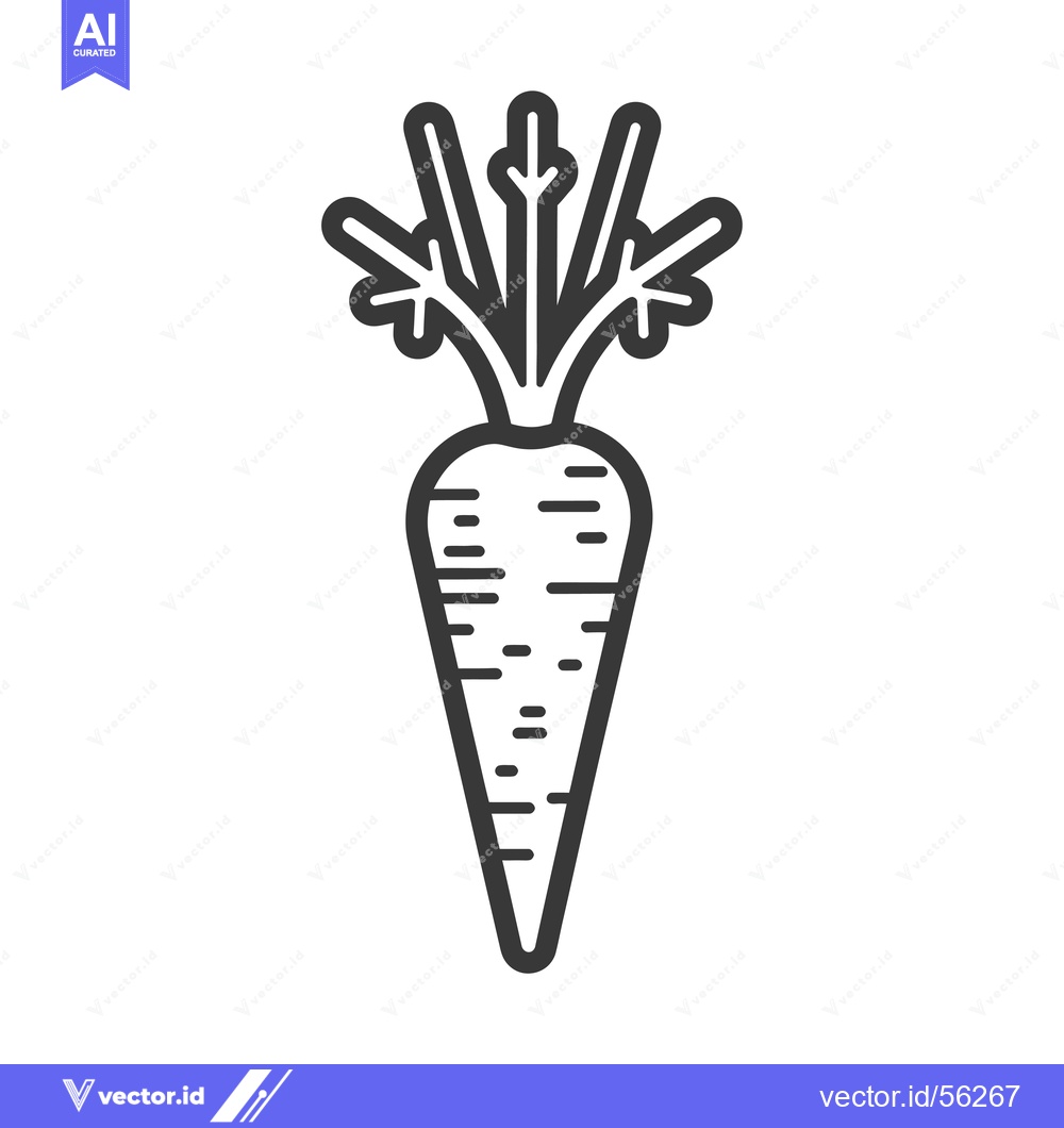 Premium Vector dari Line Drawing of an Orange Carrot with Green Tops
