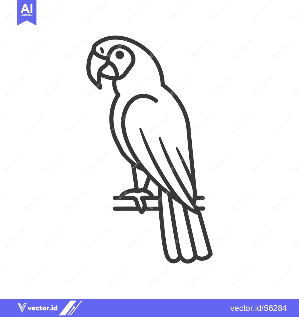 Premium Vector dari Line Drawing of a Parrot Perched on a Branch