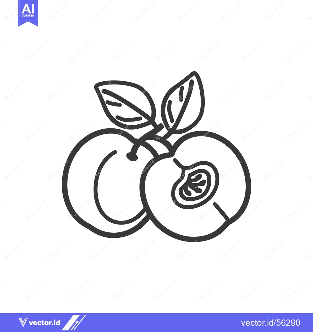 Premium Vector of Line Drawing of a Peach with a Leaf