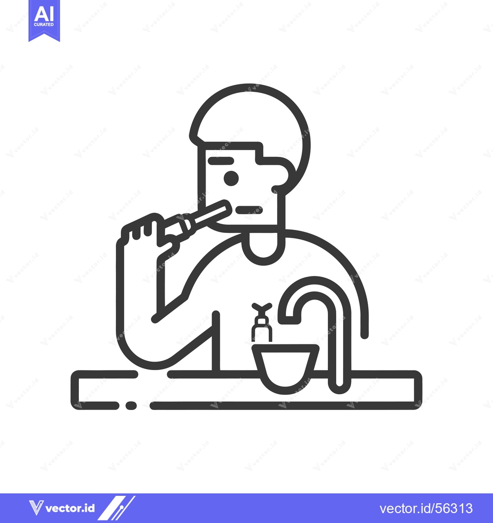 Premium Vector dari Line drawing of a person brushing their teeth in a bathroom