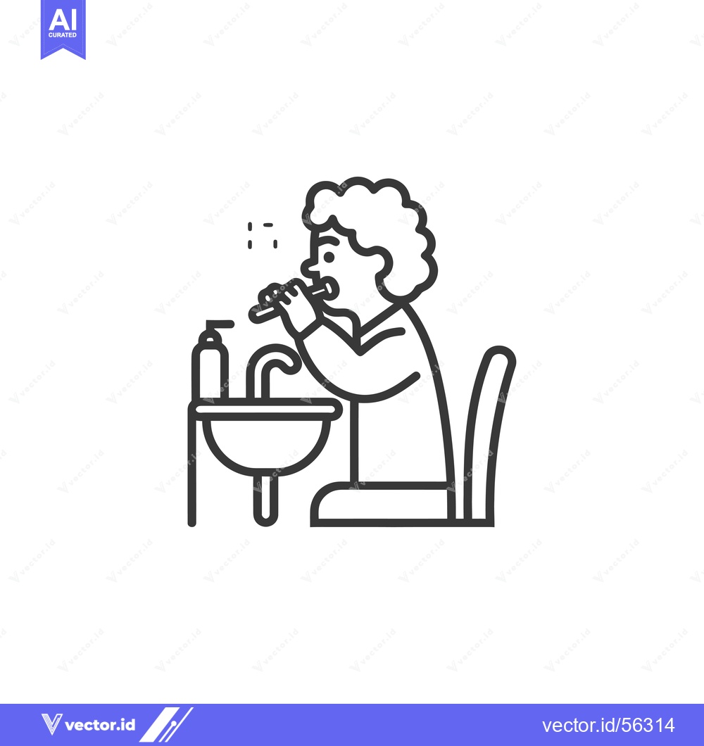 Premium Vector dari Line Drawing of a Person Brushing Their Teeth in the Bathroom