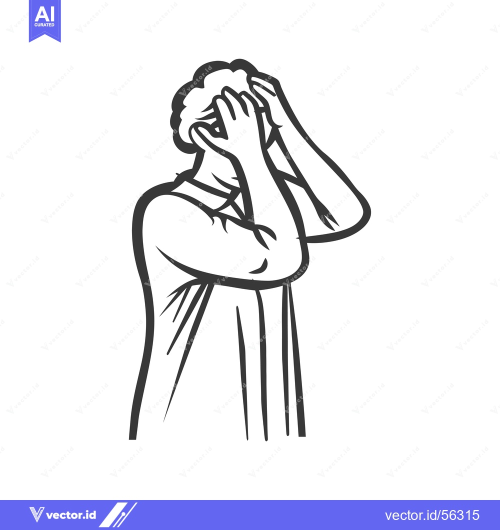 Premium Vector dari Line Drawing of a Person Covering Their Face with Their Hands