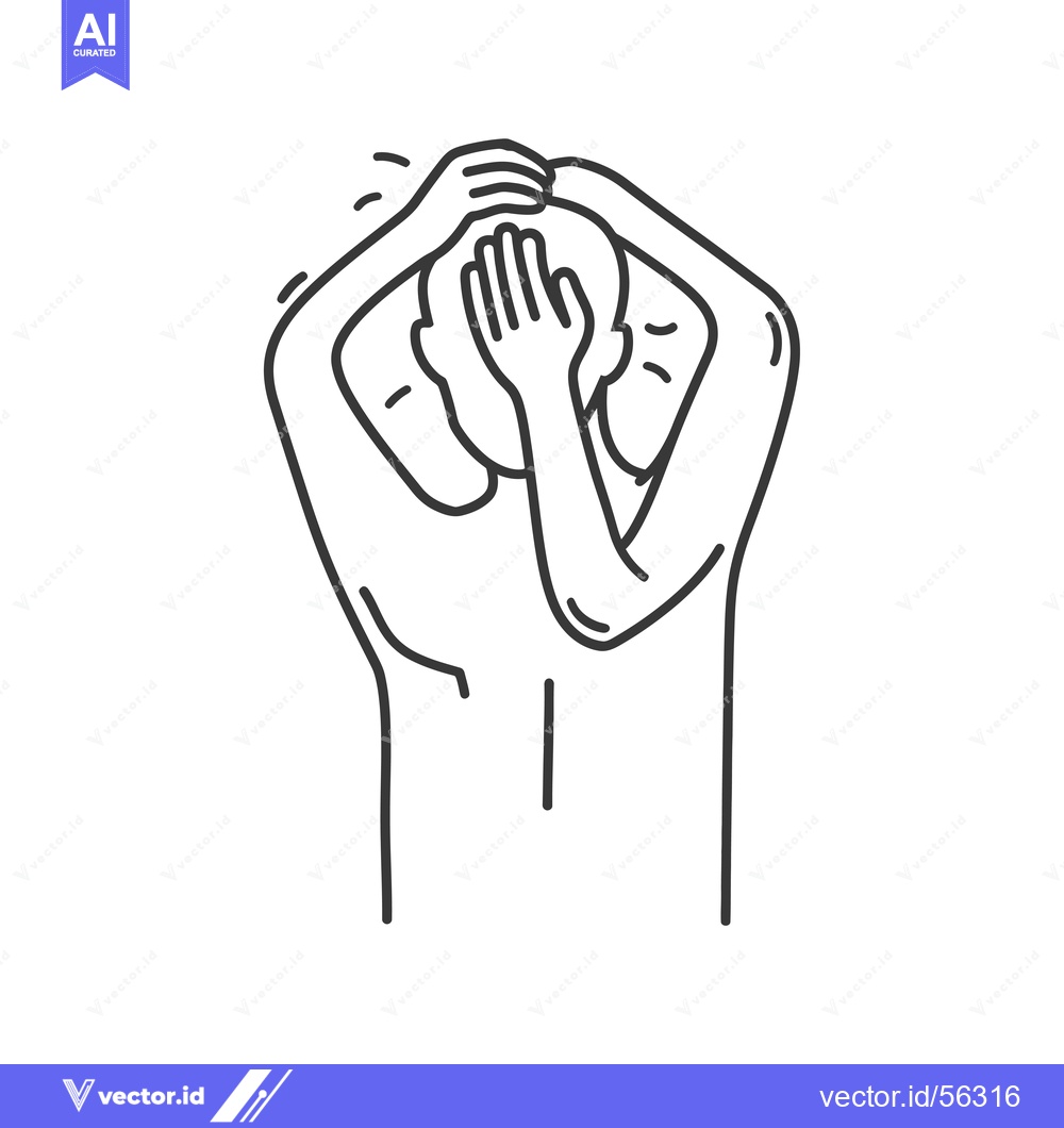 Premium Vector of Line Drawing of a Person Covering Their Face with Their Hands