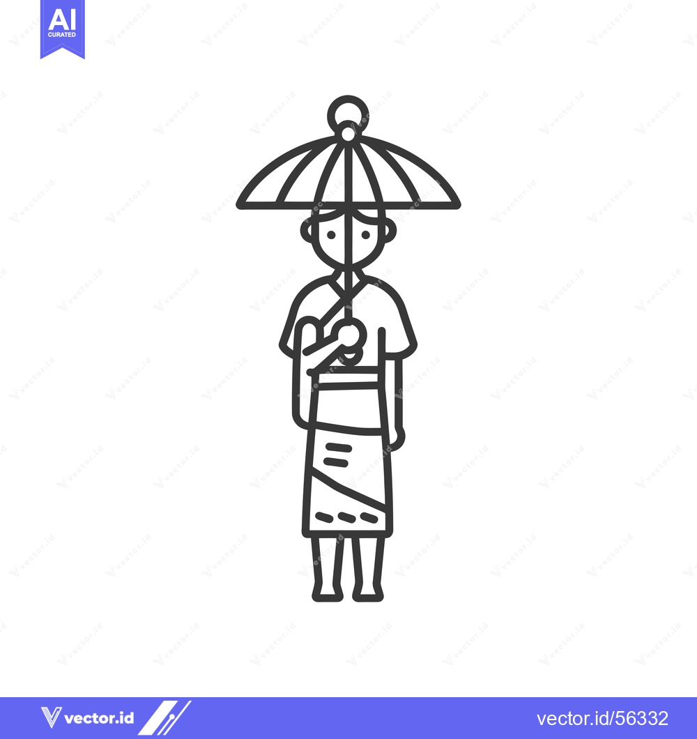 Premium Vector dari Line Drawing of a Person Holding an Umbrella in Traditional Clothing