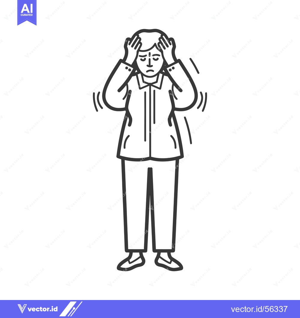 Premium Vector dari Line Drawing of a Person Holding Their Head in Distress