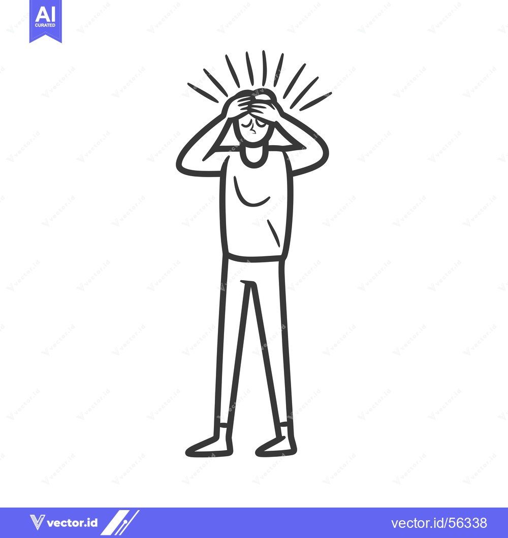 Premium Vector dari Line Drawing of a Person Holding Their Head in Distress