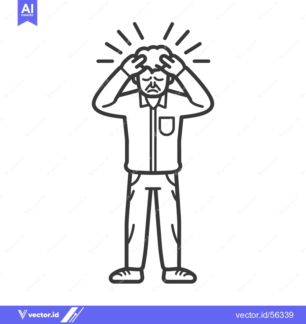 Premium Vector dari Line Drawing of a Person Holding Their Head in Pain