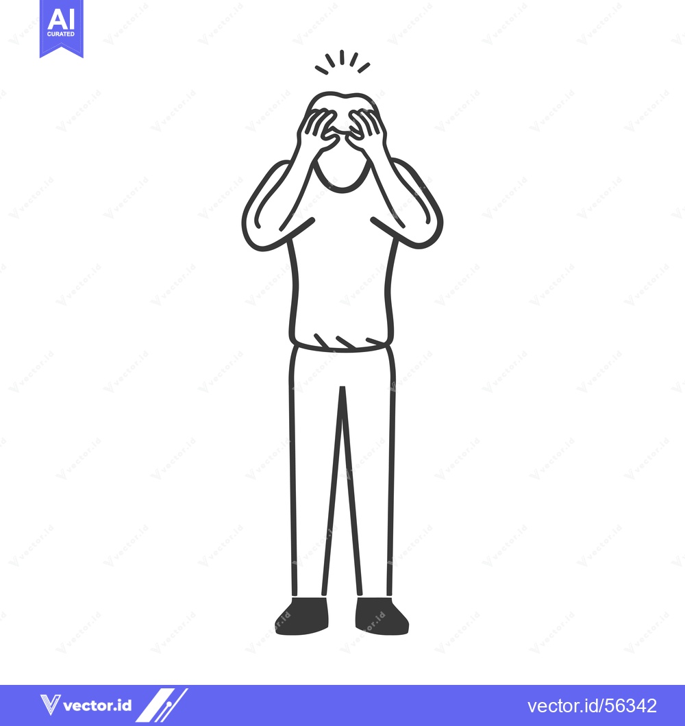 Premium Vector dari Line drawing of a person holding their head with their hands