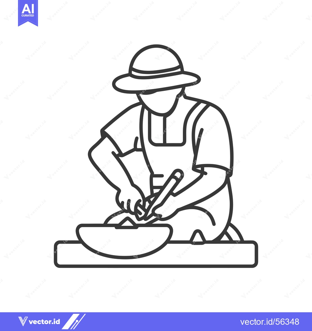 Premium Vector of Line drawing of a person in a hat cutting a melon