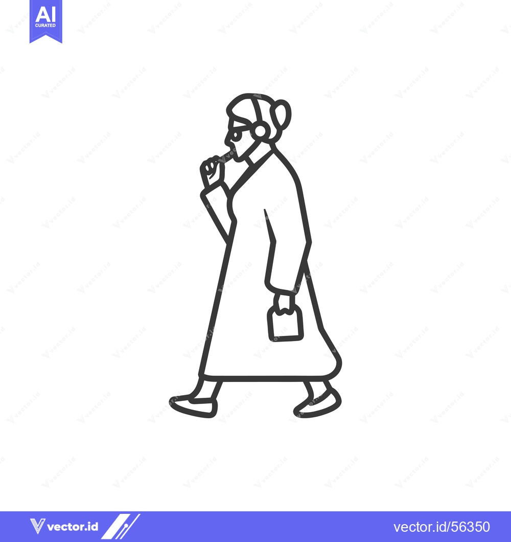 Premium Vector dari Line Drawing of a Person in a Long Coat Walking