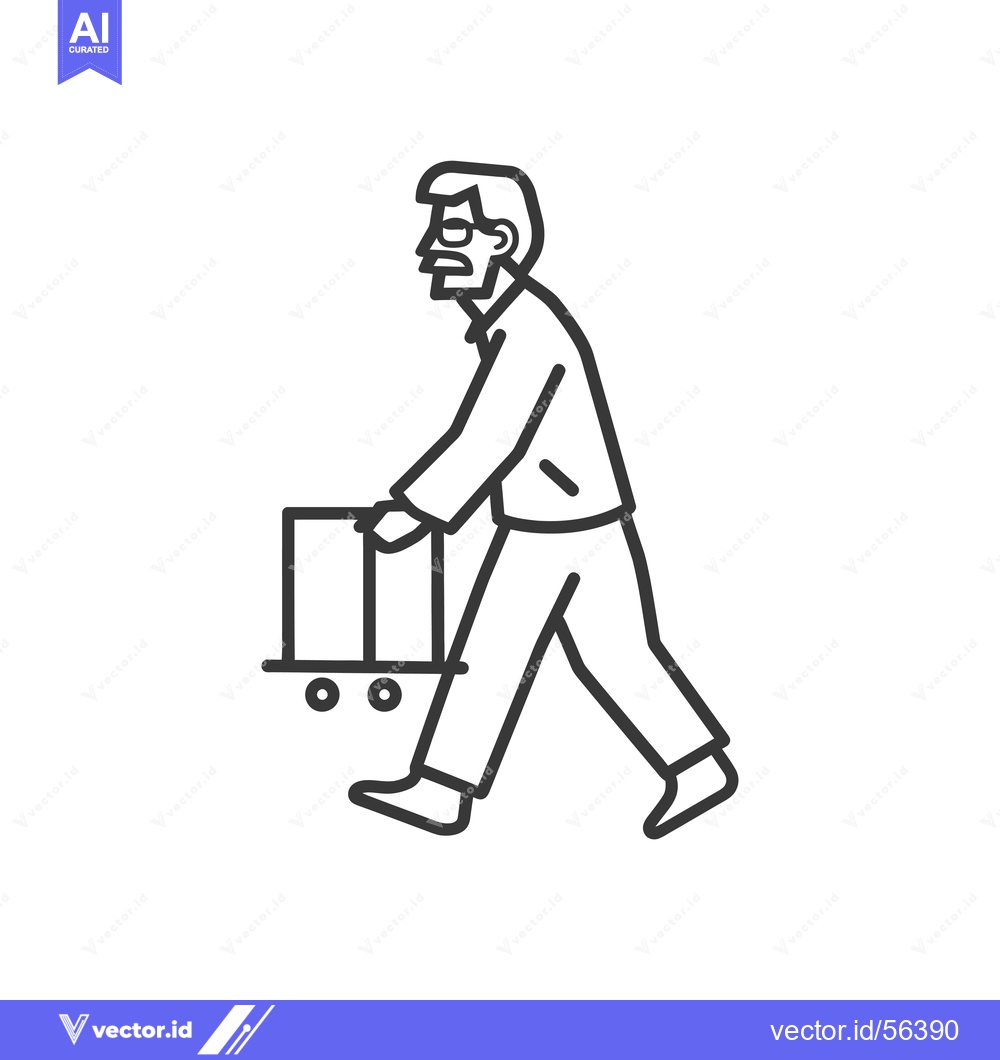 Premium Vector dari Line Drawing of a Person Pushing a Hand Truck