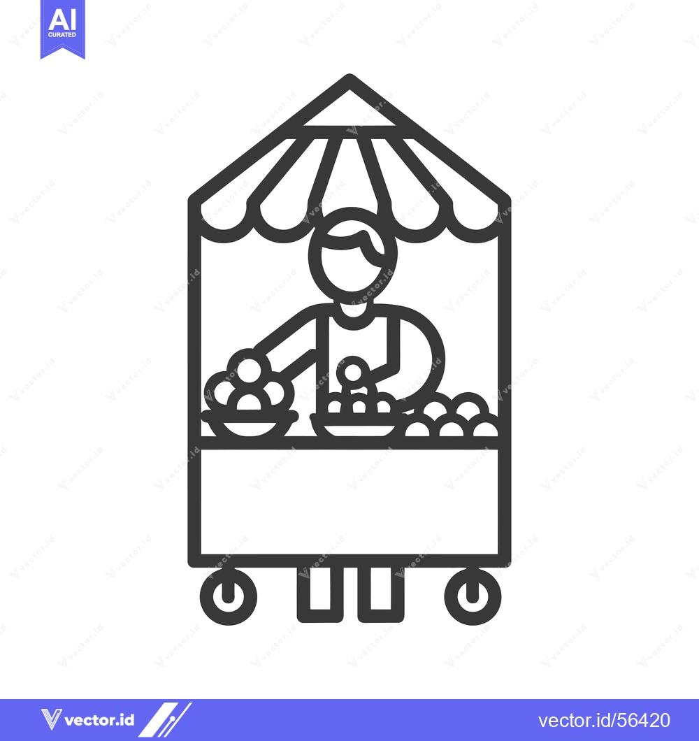 Premium Vector of Line Drawing of a Person Selling Fruit From a Cart