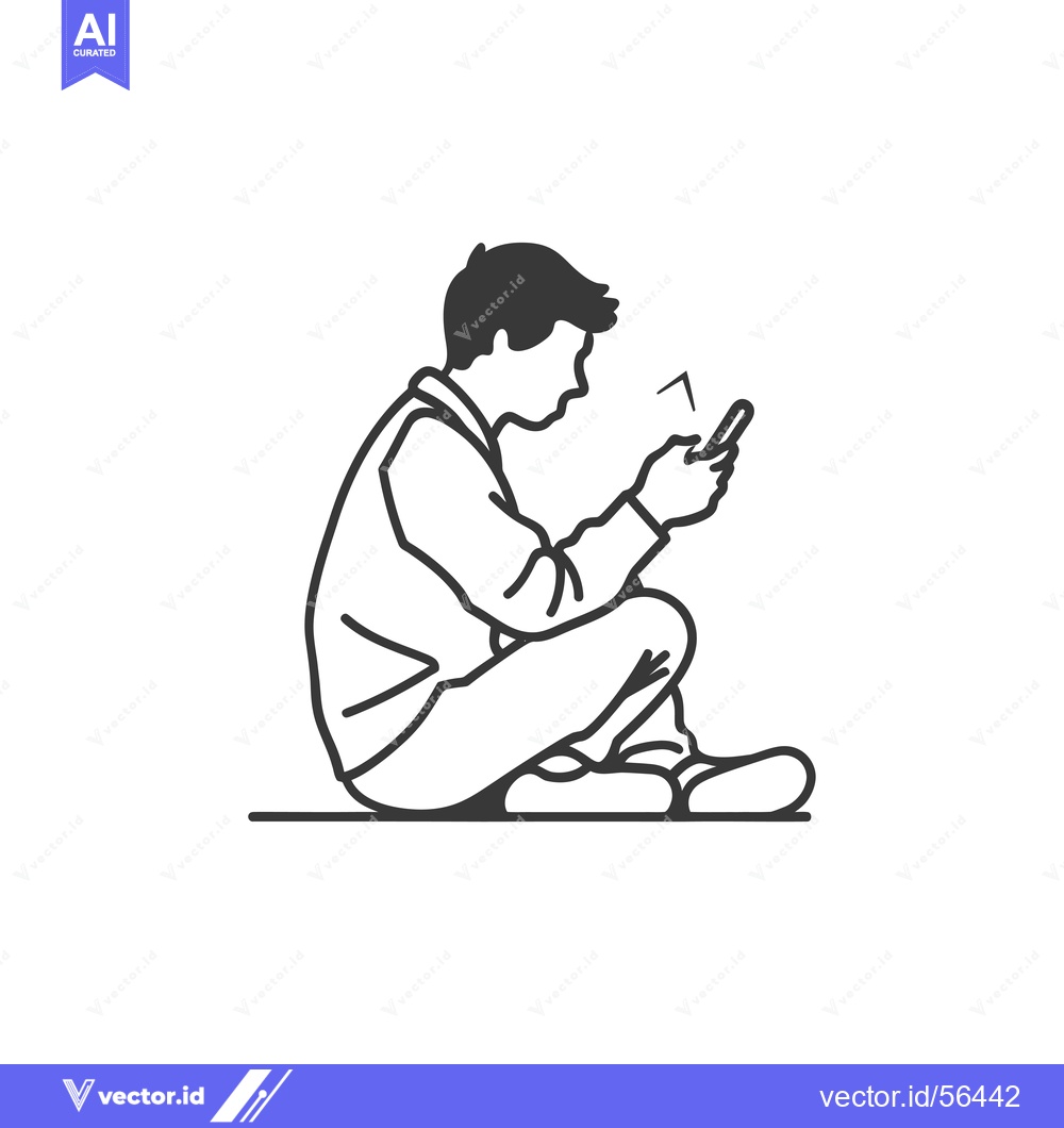 Premium Vector of Line Drawing of a Person Sitting and Looking at a Phone