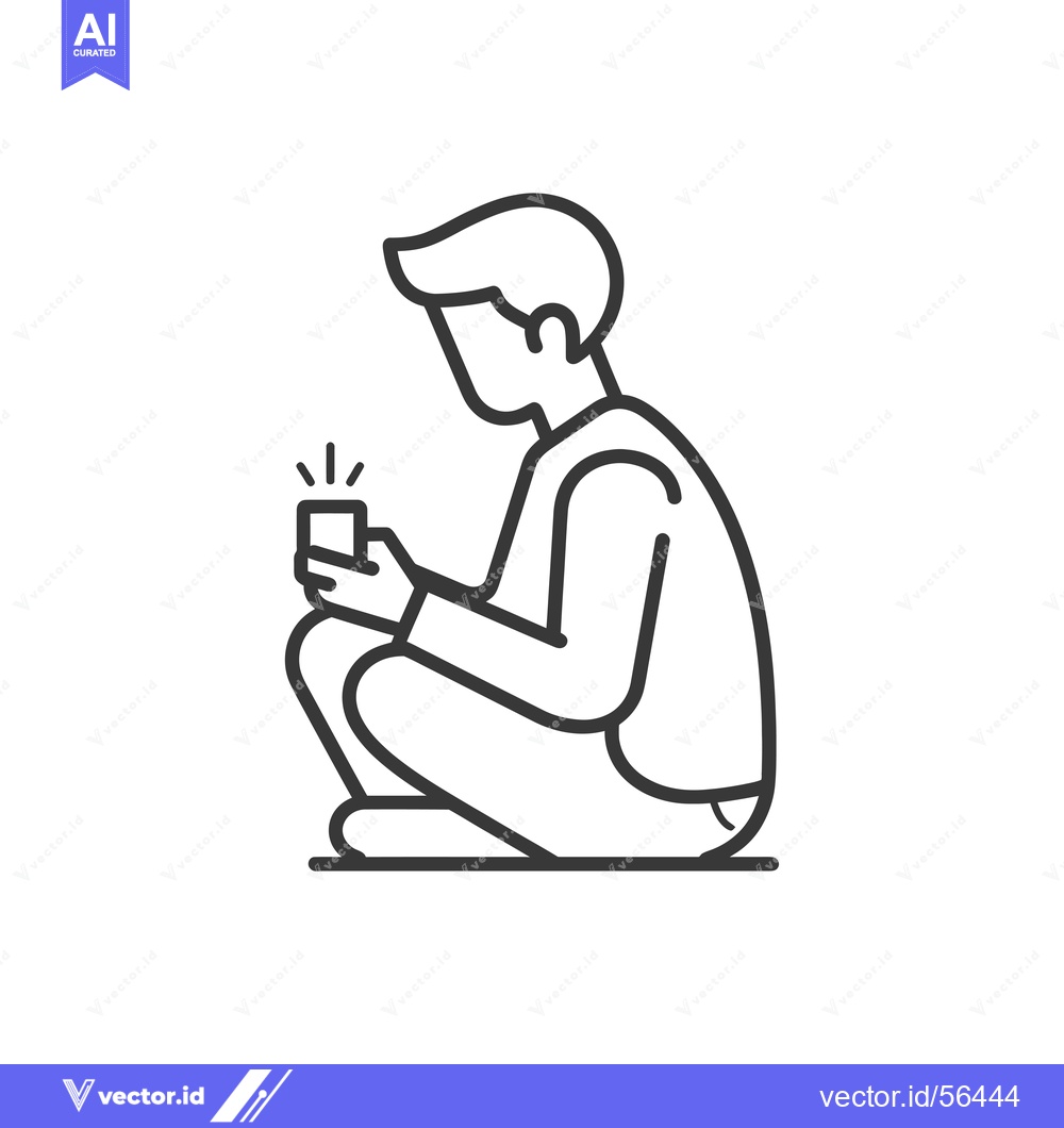 Premium Vector dari Line Drawing of a Person Sitting and Using a Smartphone