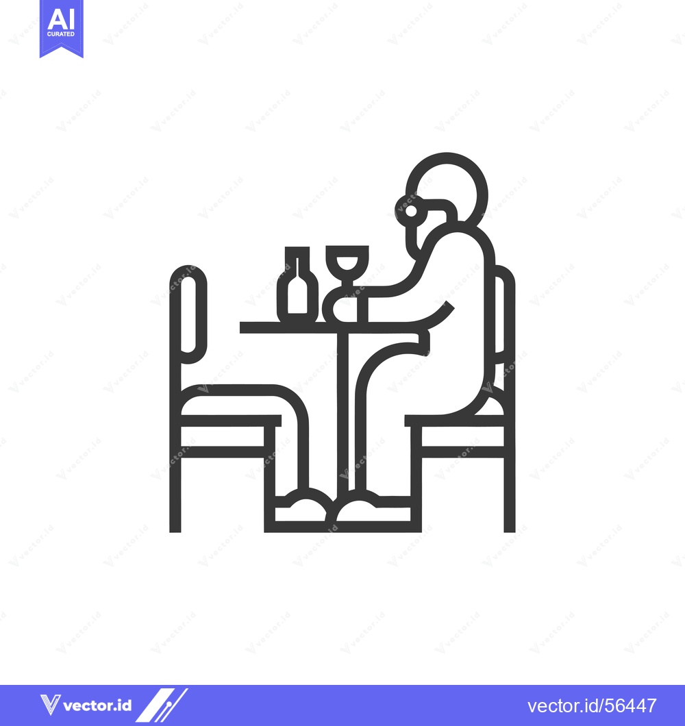 Premium Vector dari Line Drawing of a Person Sitting at a Table with a Drink and Bottle