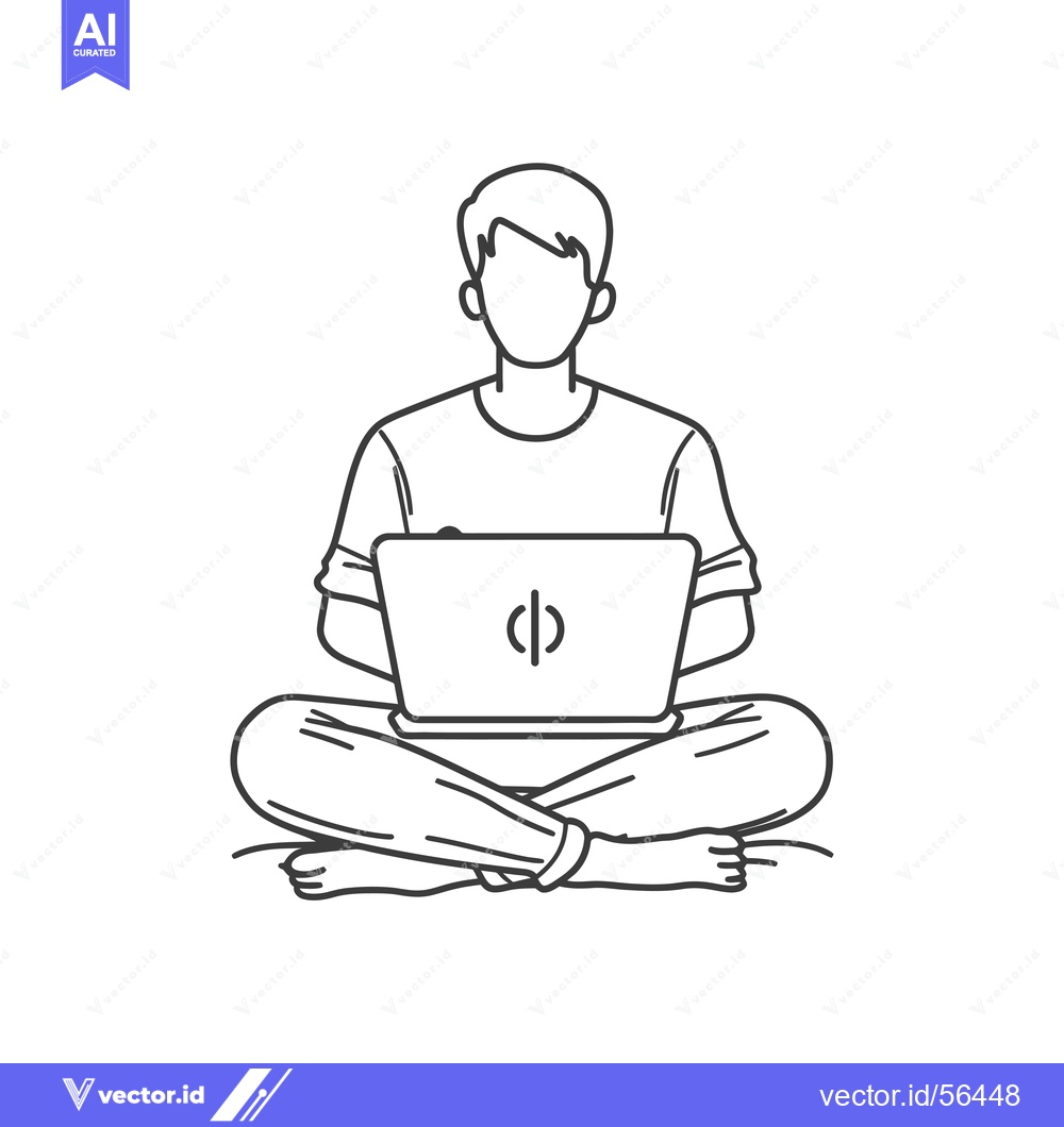 Premium Vector of Line drawing of a person sitting cross-legged and using a laptop