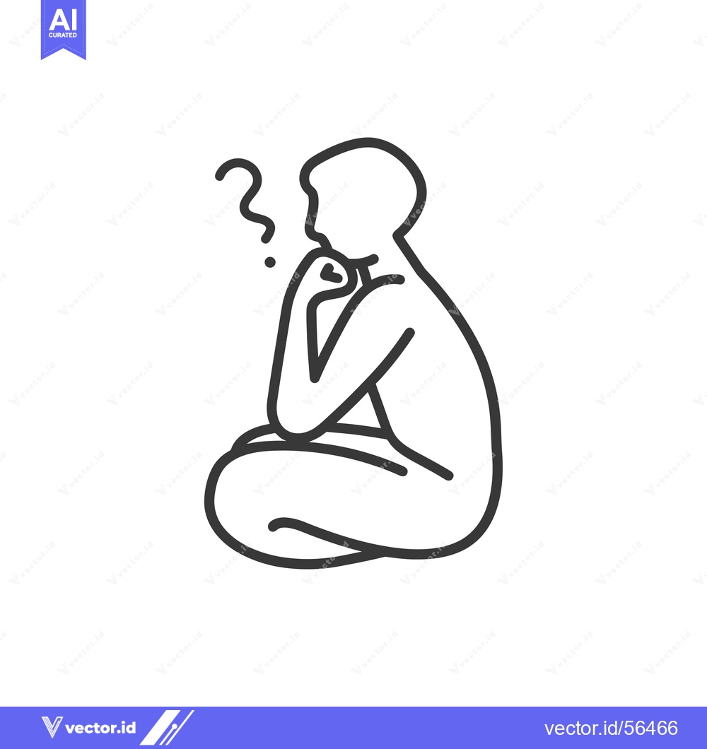 Premium Vector dari Line drawing of a person sitting with a question mark above their head