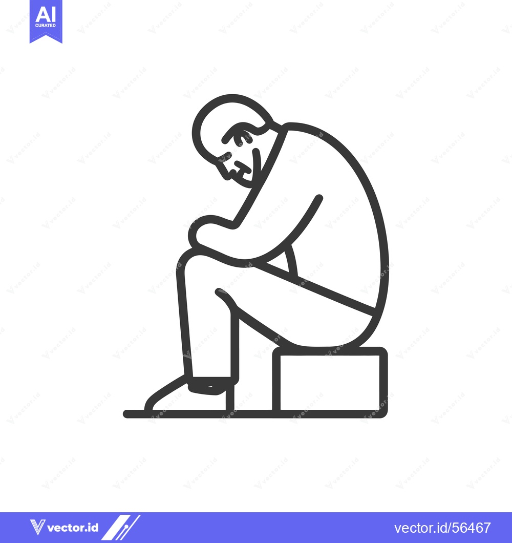 Premium Vector dari Line drawing of a person sitting with head down in despair