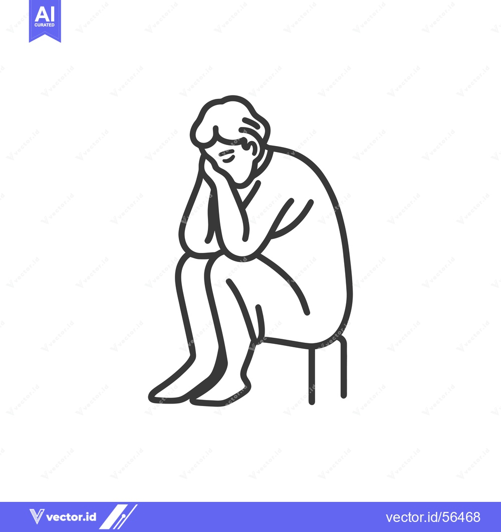 Premium Vector of Line Drawing of a Person Sitting with Head in Hands