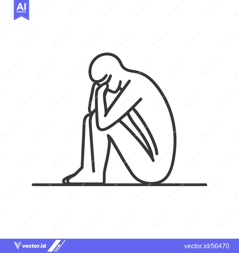 Premium Vector dari Line Drawing of a Person Sitting with their Head in their Hands