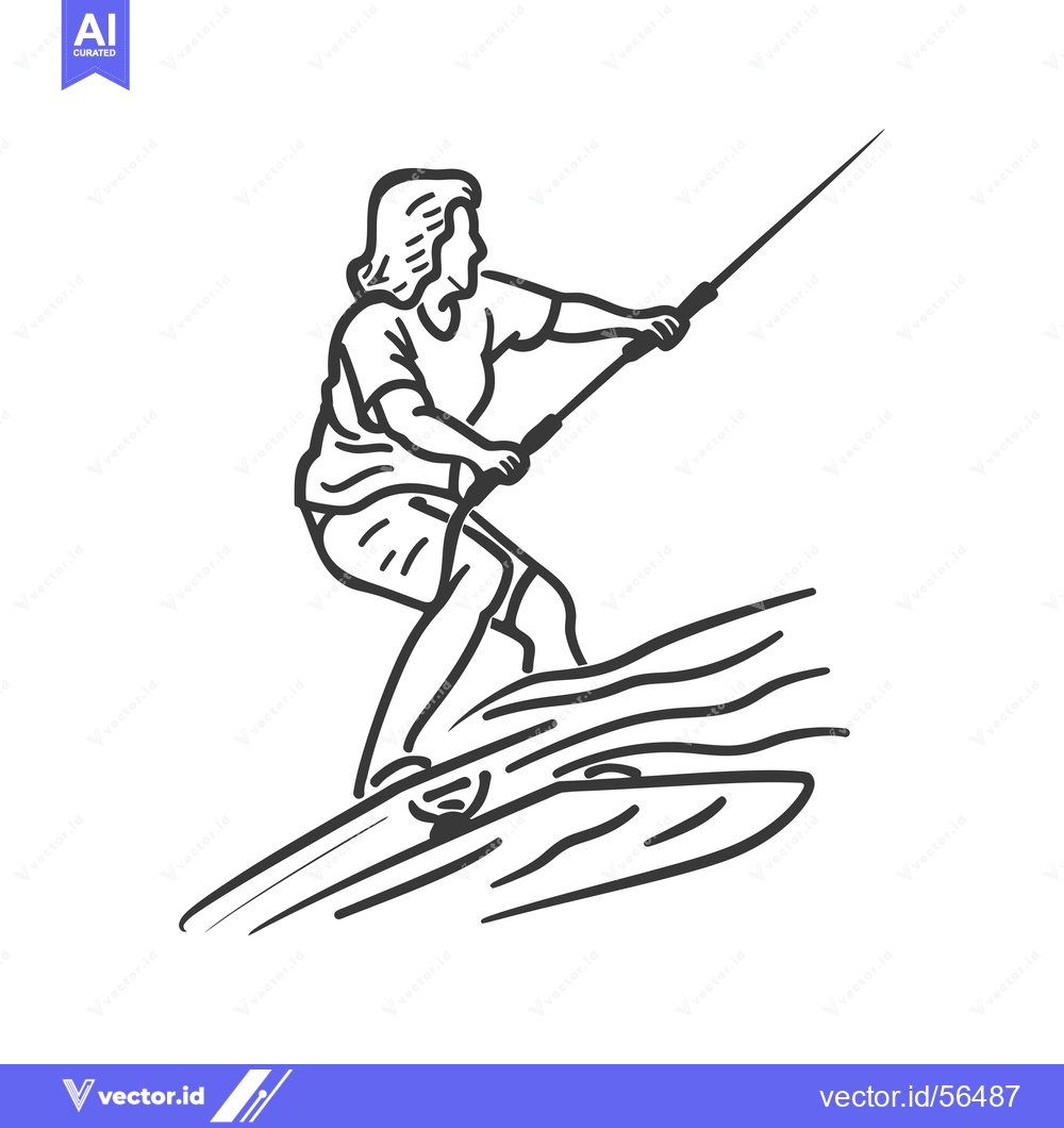 Premium Vector dari Line Drawing of a Person Wakeboarding