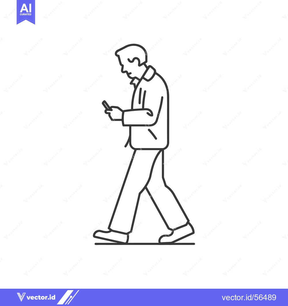 Premium Vector dari Line drawing of a person walking and using a smartphone