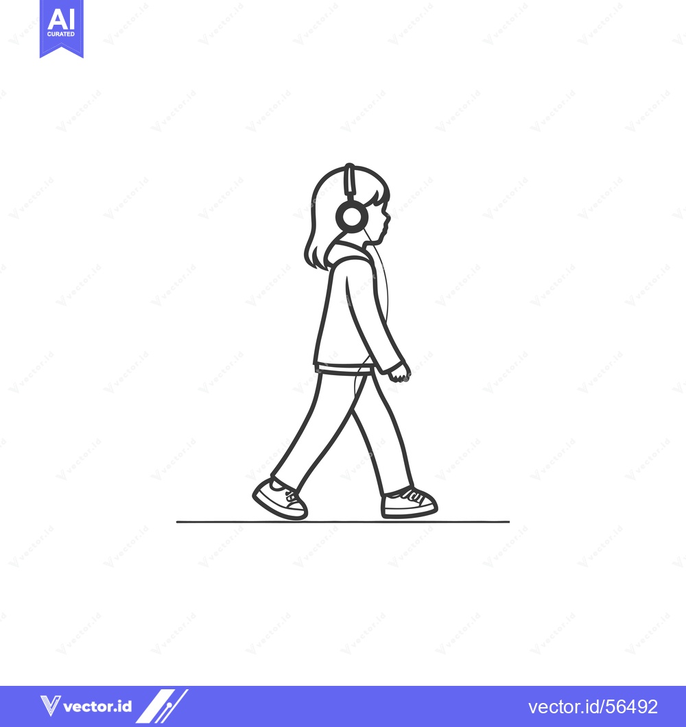 Premium Vector dari Line Drawing of a Person Walking While Listening to Music