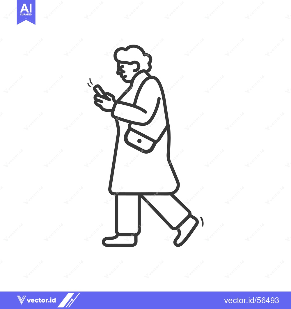 Premium Vector dari Line drawing of a person walking while looking at their phone