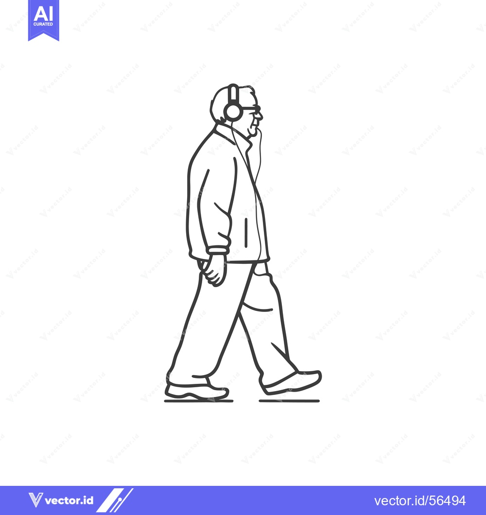 Premium Vector of Line Drawing of a Person Walking While Wearing Headphones