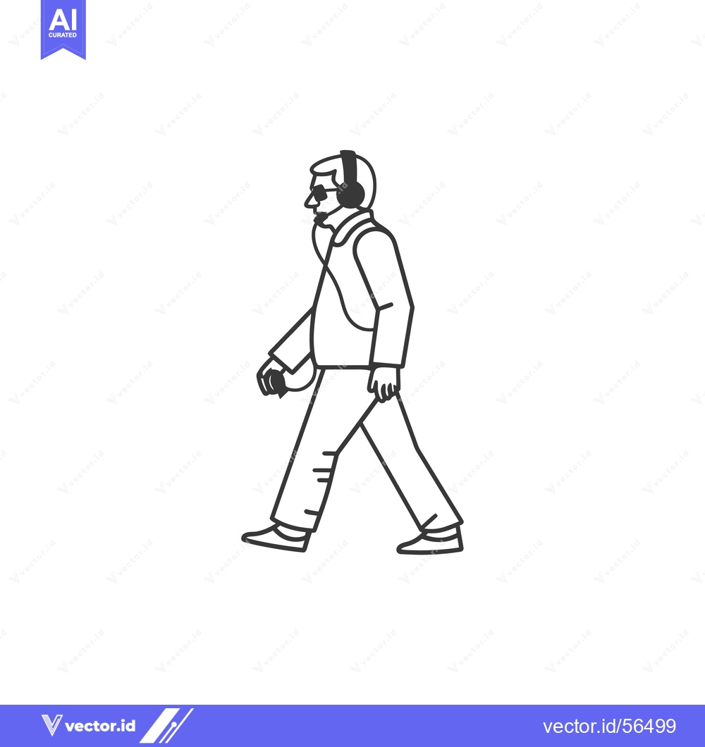 Premium Vector of Line Drawing of a Person Walking with Headphones
