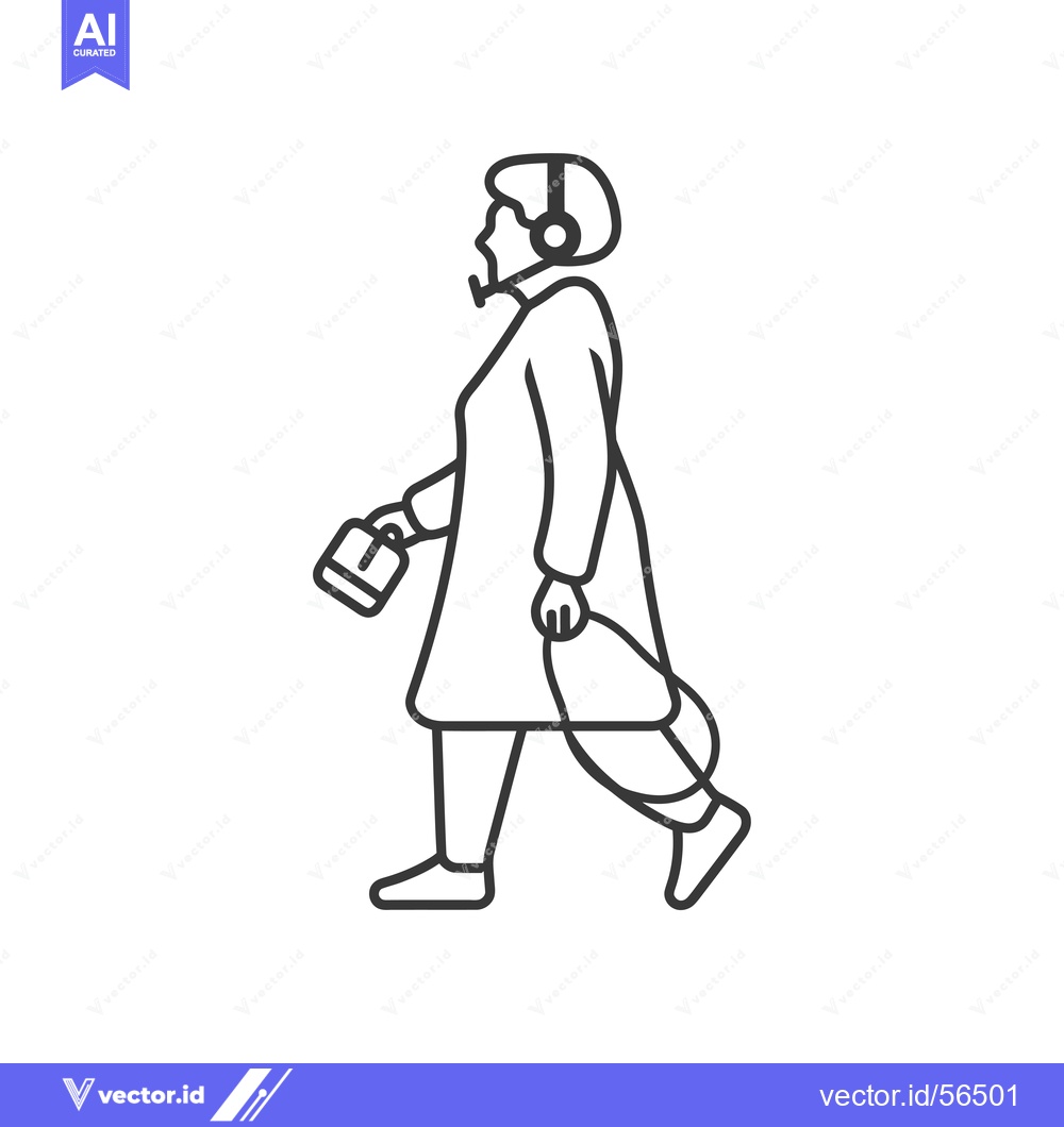 Premium Vector of Line drawing of a person walking with headphones and a bag