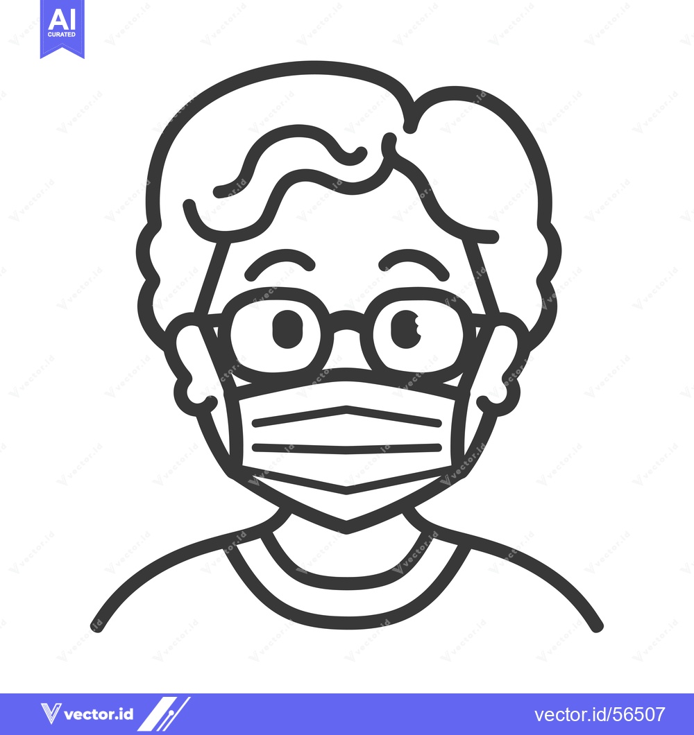 Premium Vector dari Line drawing of a person wearing a face mask and glasses