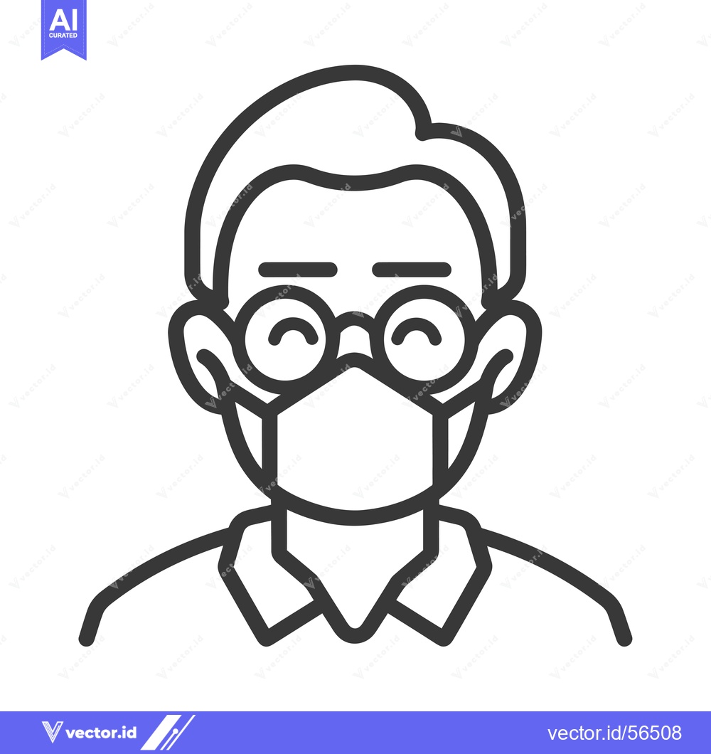 Premium Vector dari Line drawing of a person wearing a face mask and glasses