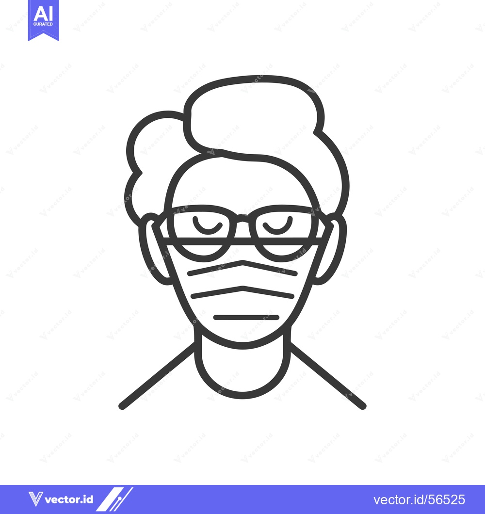 Premium Vector dari Line drawing of a person wearing glasses and a face mask