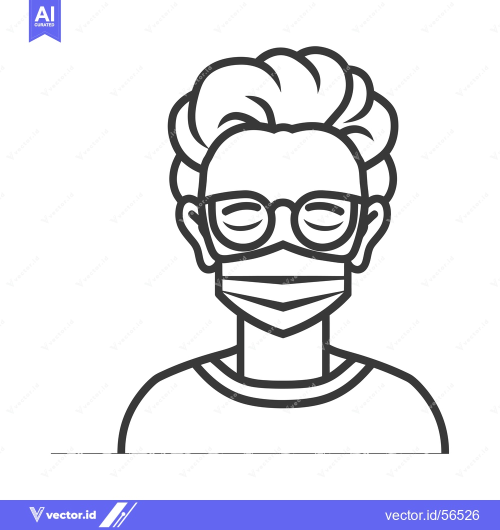 Premium Vector dari Line Drawing of a Person Wearing Glasses and a Face Mask