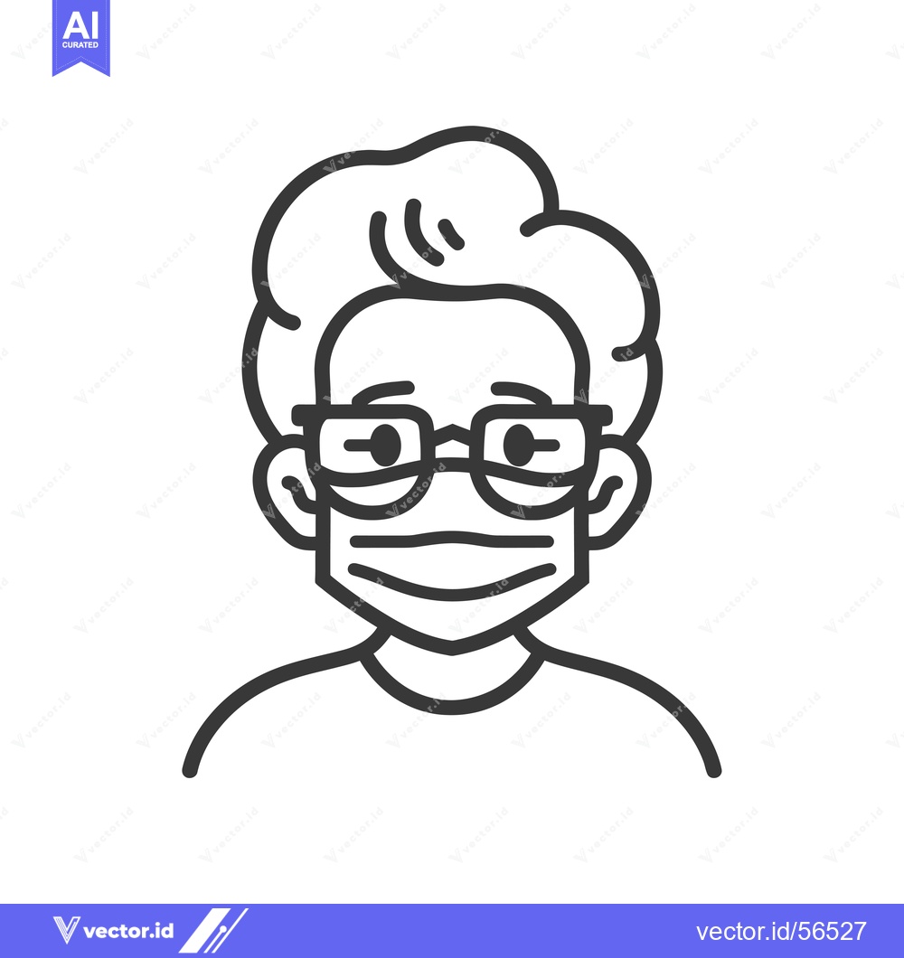 Premium Vector of Line Drawing of a Person Wearing Glasses and a Face Mask