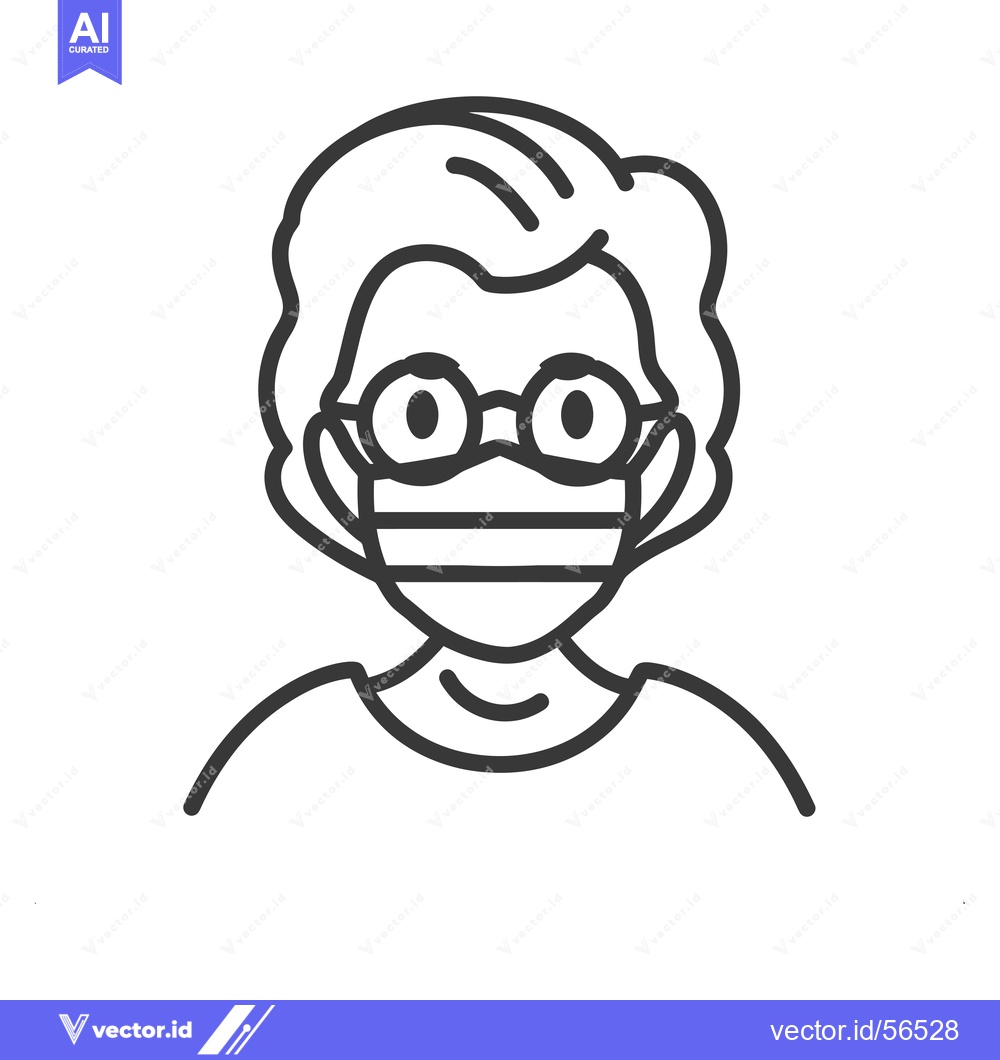 Premium Vector dari Line Drawing of a Person Wearing Glasses and a Face Mask