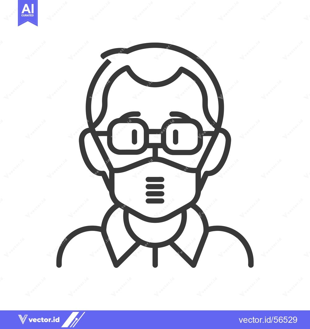 Premium Vector dari Line Drawing of a Person Wearing Glasses and a Face Mask