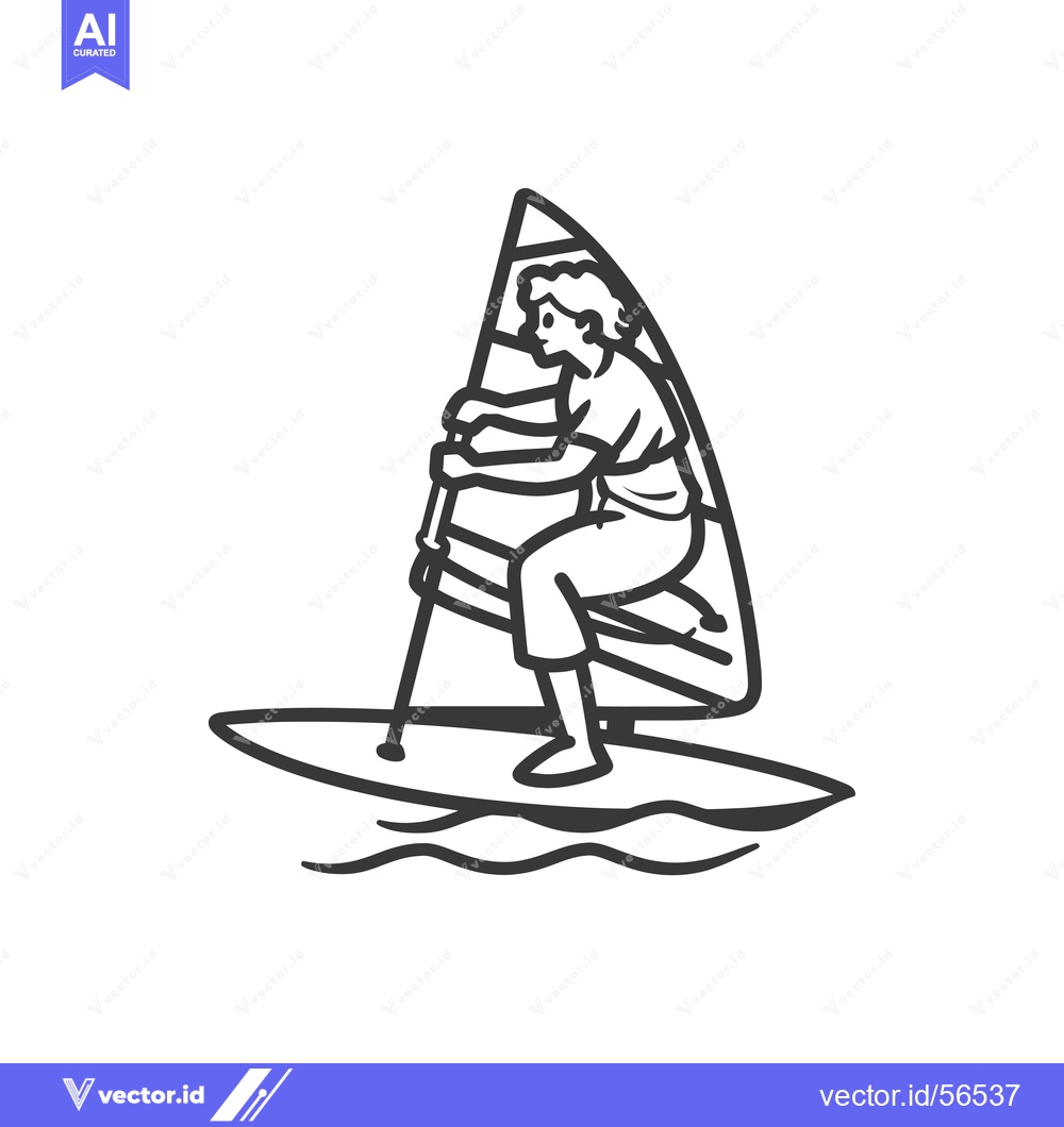 Premium Vector of Line Drawing of a Person Windsurfing