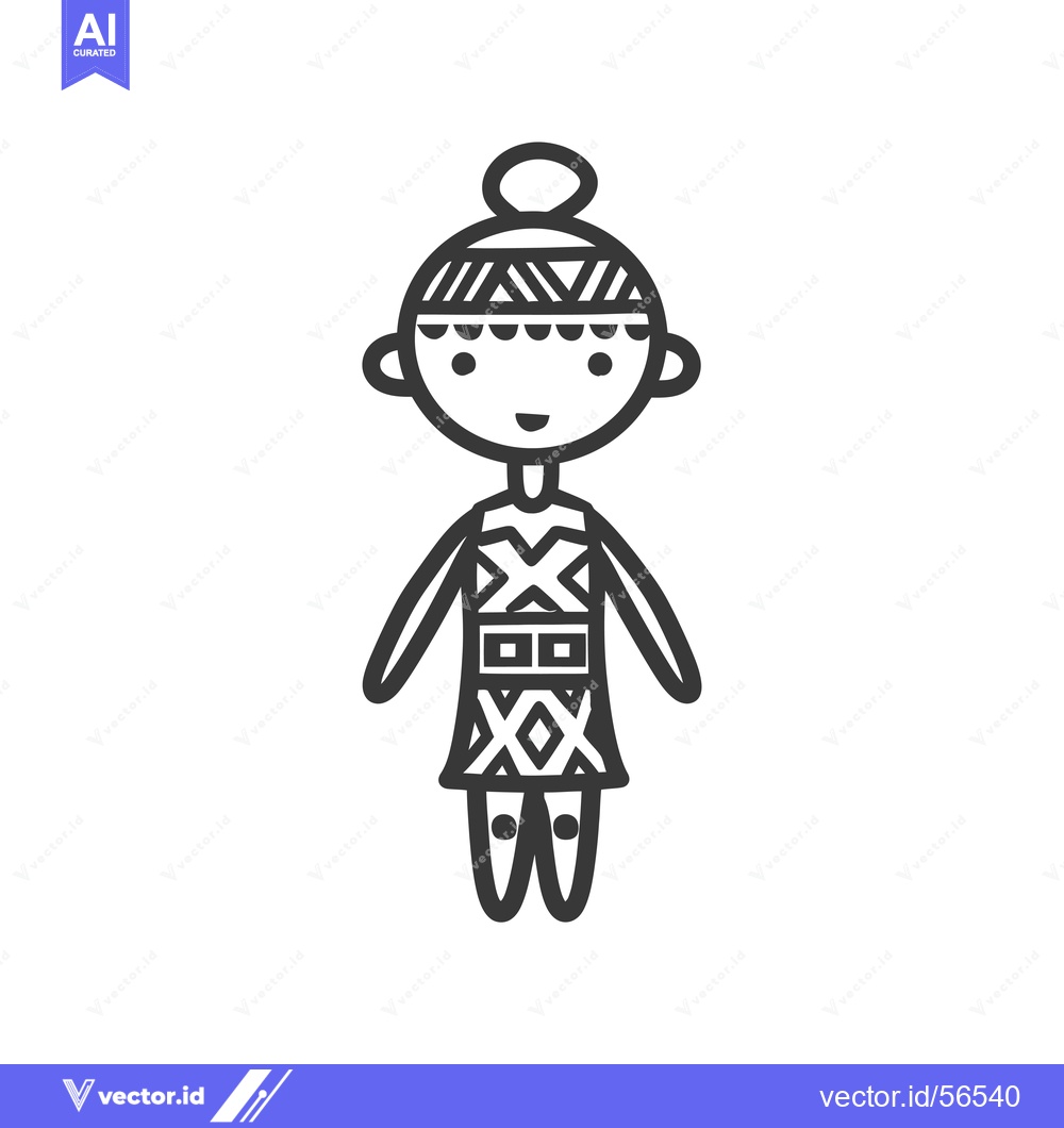 Premium Vector of Line Drawing of a Person with a Bun and Geometric Patterned Clothing