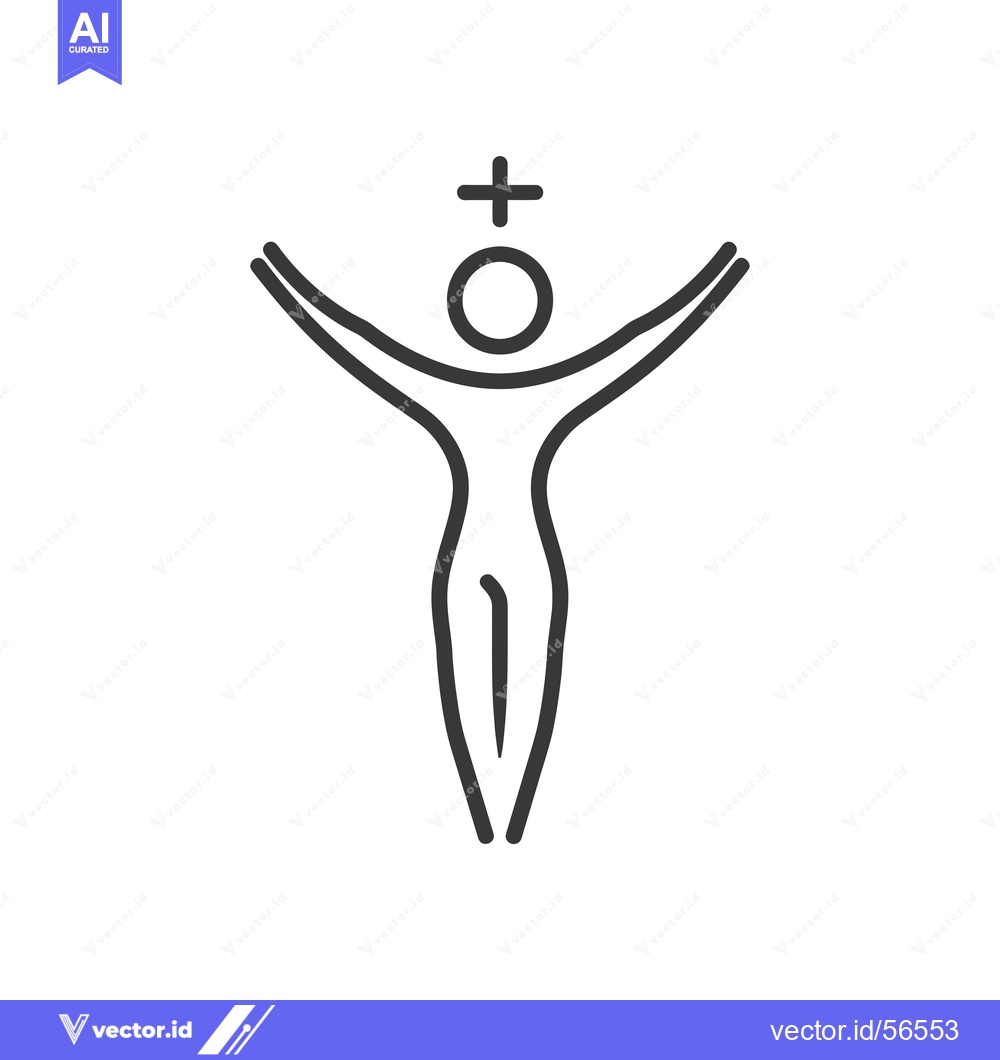 Premium Vector of Line drawing of a person with arms raised and a plus sign above their