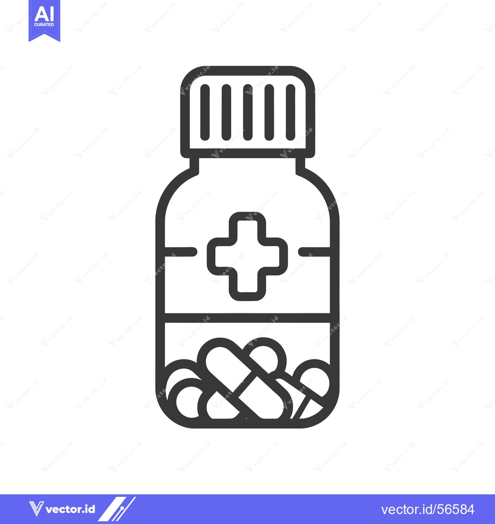 Premium Vector dari Line drawing of a pill bottle with capsules