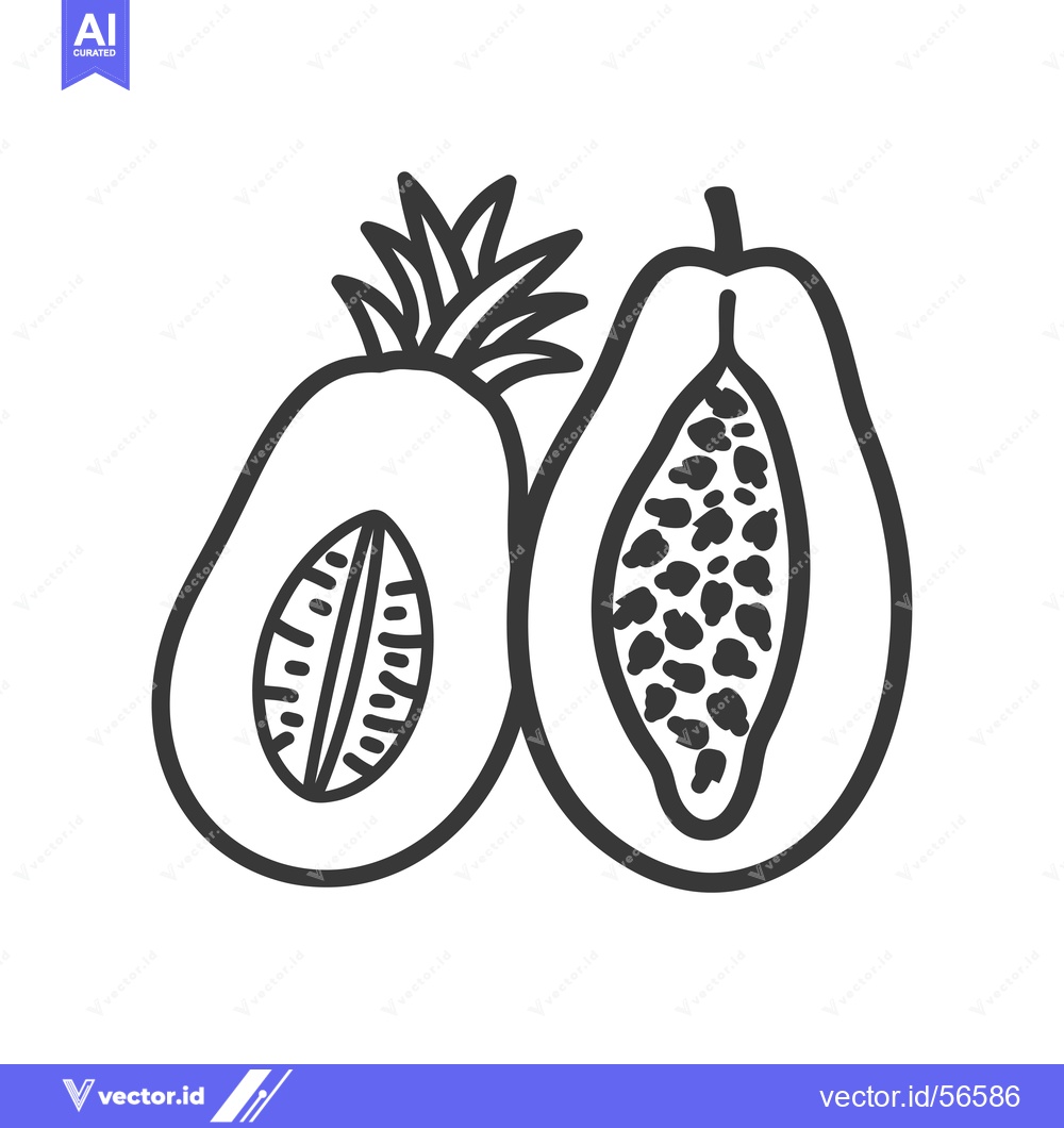 Premium Vector dari Line Drawing of a Pineapple and Papaya Cut in Half