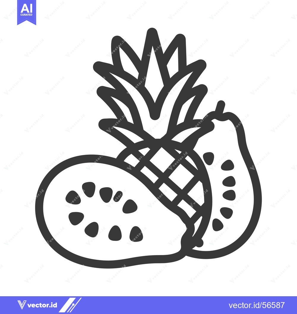 Premium Vector of Line Drawing of a Pineapple and Two Sliced Guava
