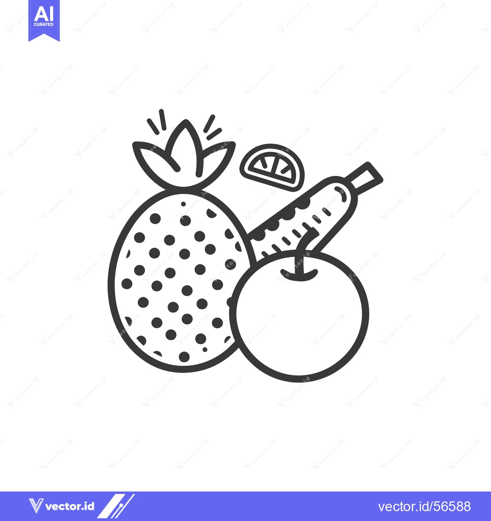 Premium Vector dari Line Drawing of a Pineapple, Apple, and Orange Slice