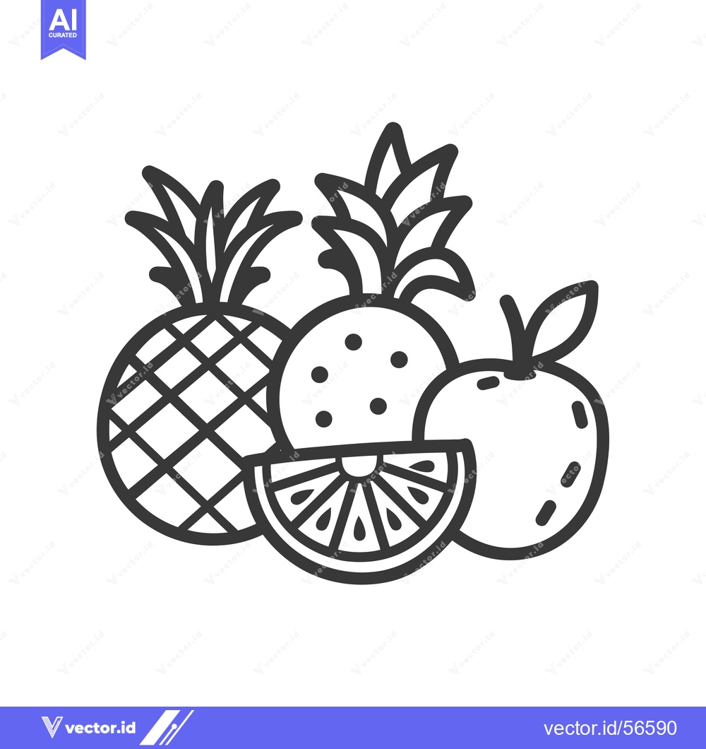 Premium Vector dari Line Drawing of a Pineapple, Orange, and Apple