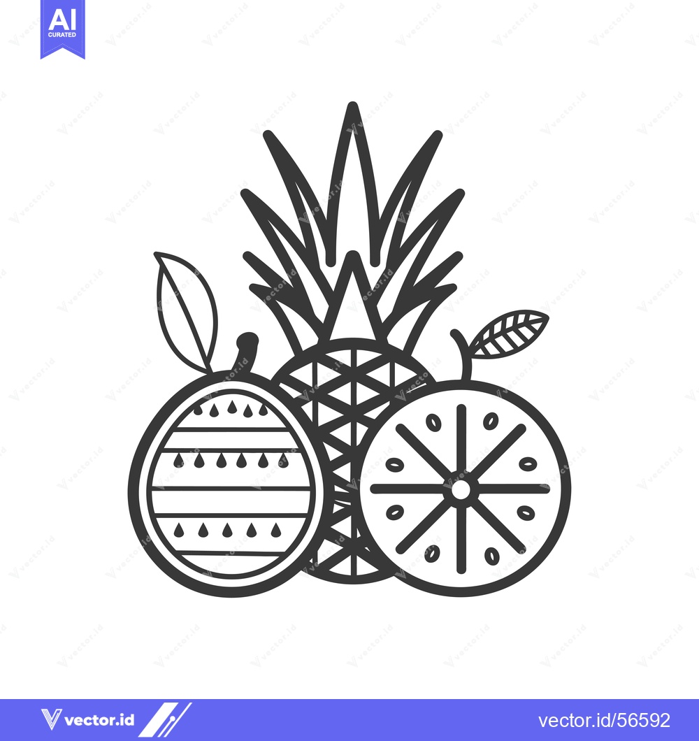 Premium Vector of Line Drawing of a Pineapple, Watermelon, and Orange