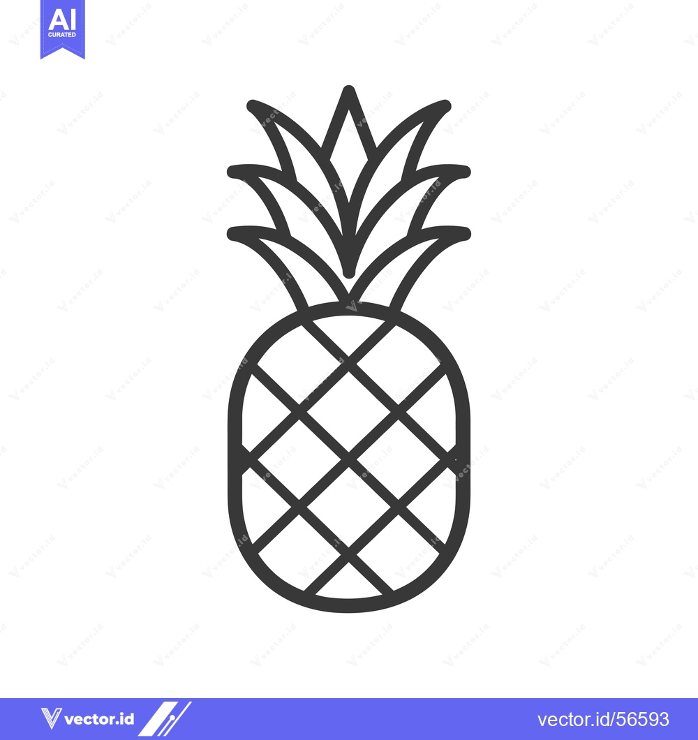Premium Vector dari Line Drawing of a Pineapple with a Spiky Crown and a Diamond Pattern