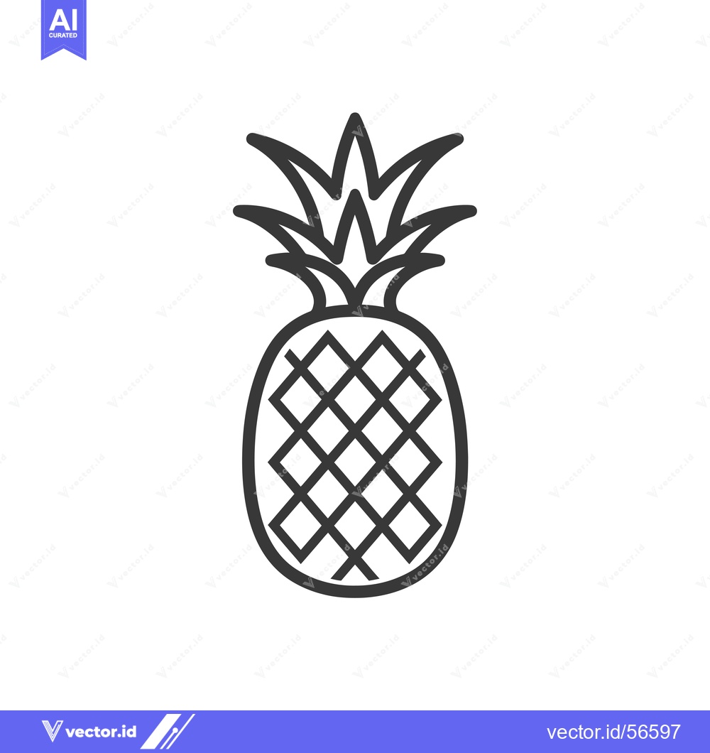 Premium Vector dari Line Drawing of a Pineapple with Spiky Top and Rough Skin
