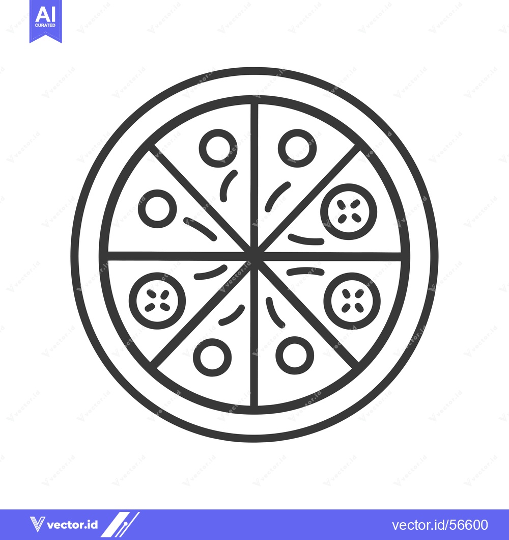Premium Vector dari Line Drawing of a Pizza with Six Slices and Toppings